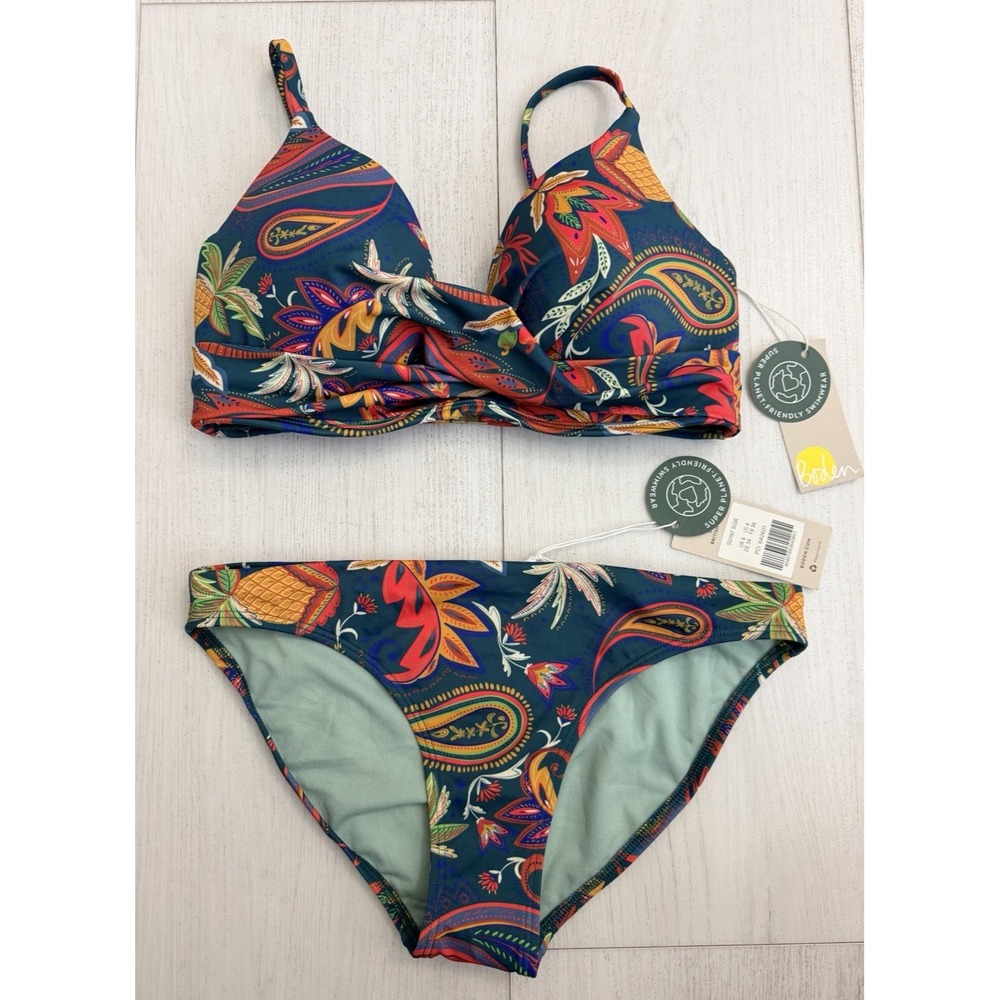 NWT Boden Capri Bikini Set Sz 32D / S - Colorful Floral Underwire Twisted